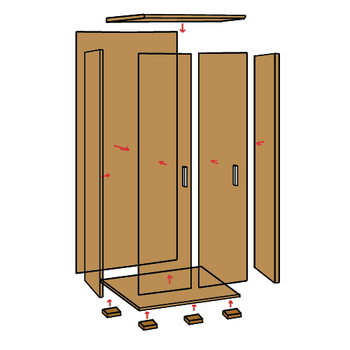 Flacher Schrank, zerlegbar